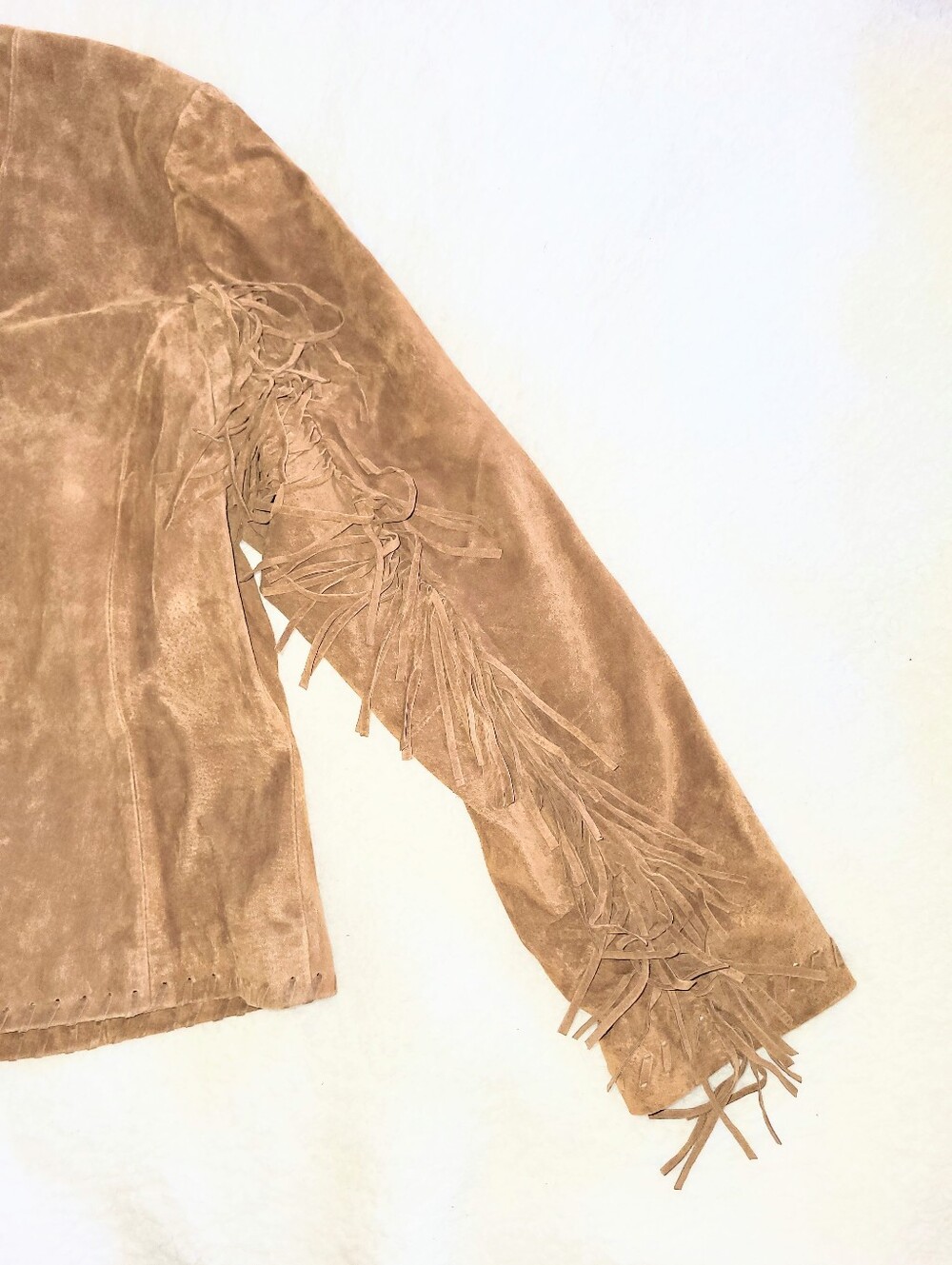 Chico's Brown Fringe Leather Jacket Genuine Suede Fitted Jacket Size 2 - Picture 3 of 16